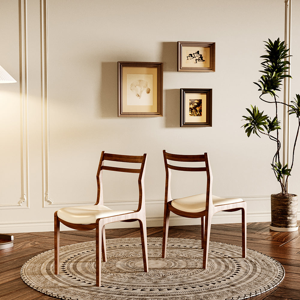 2PCS Wooden Dining Chair Ergonomic Backrest Minimalist Design Soft Leather Seat