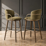 Load image into Gallery viewer, Modern Upholstered Bar Stool with Curved Backrest Gold Arm Detail Wooden Legs Counter Chair 1 Piece
