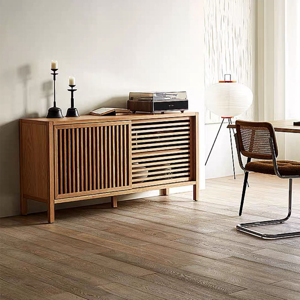 64'' Japanese-Style Wood Sideboard with Slatted Doors