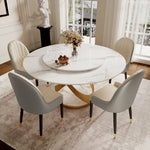 Load image into Gallery viewer, Round Dining Table Lazy Susan Marble Effect X Metal Base Perfect for 4-6 People
