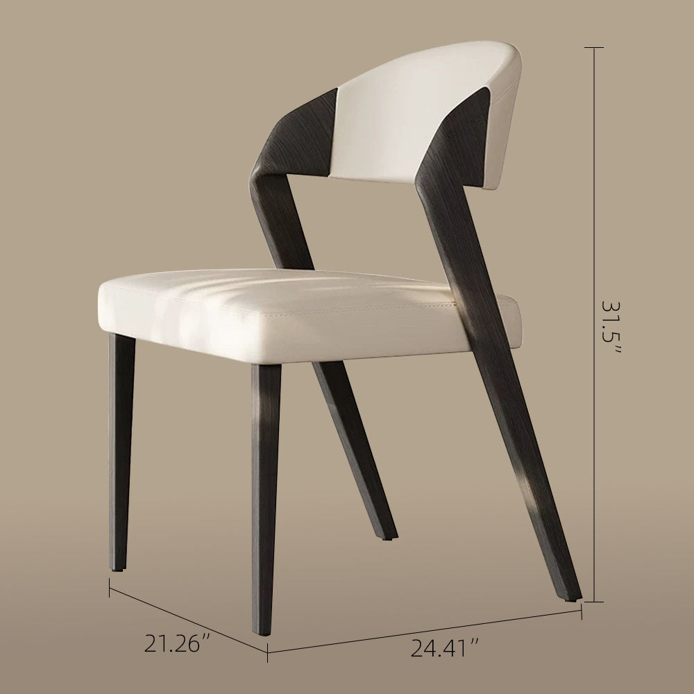 Modern Minimalist Dining Chair Set of 2 Elegant Cream Upholstery & Sculpted Wood Frame