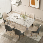 Load image into Gallery viewer, 55.11&quot; Dining Table Modern Marble Texture Top Gold-Tipped Legs Elegant Dining Room Furniture
