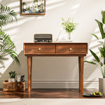 Load image into Gallery viewer, 46.8″ Wood Grain Writing Desk with Smooth Rounded Edges Two Drawers for Storage Modern Minimalist Design

