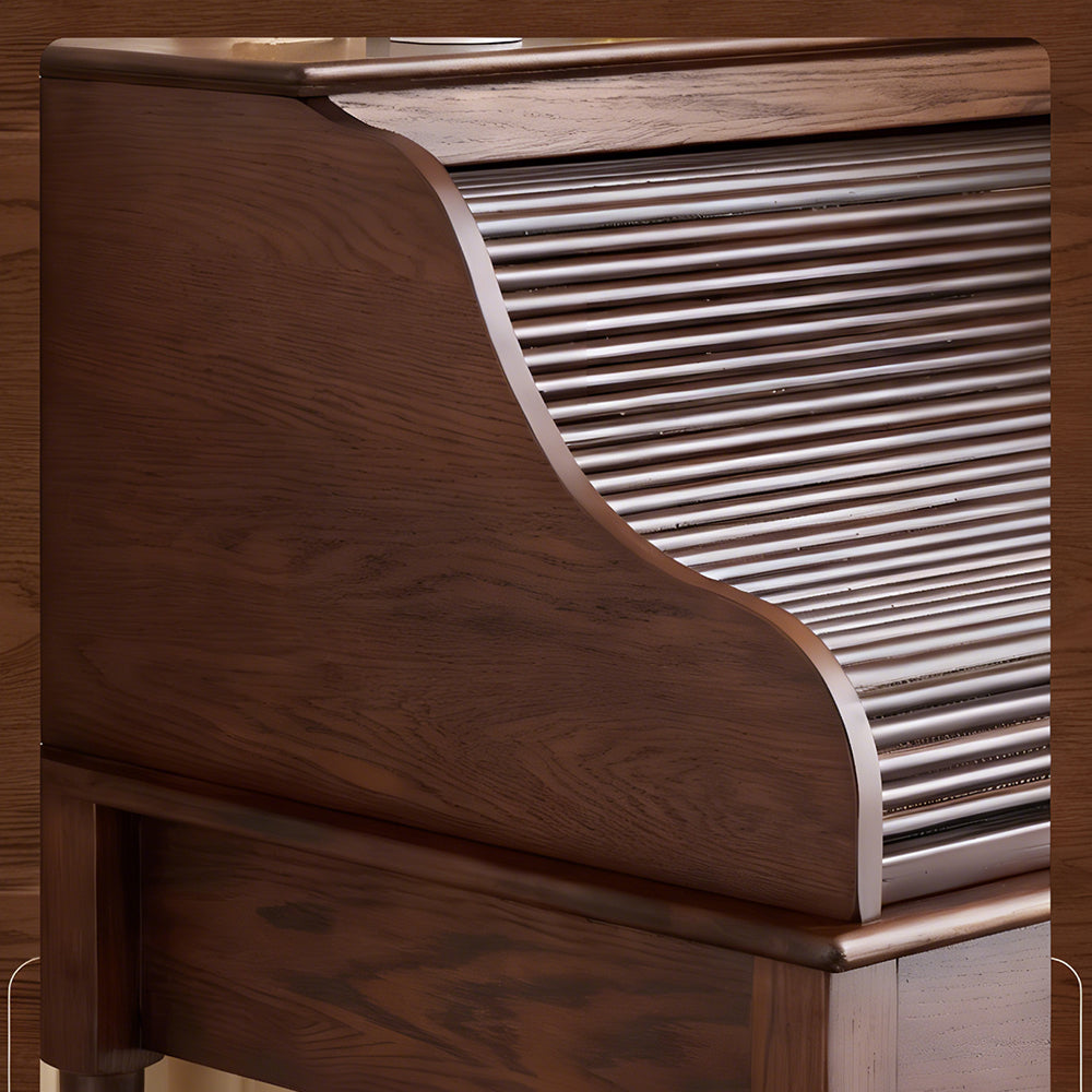 39.3'' Modern Vintage Roll Top Vanity Desk Solid Wood Makeup Table with Storage and Drawer