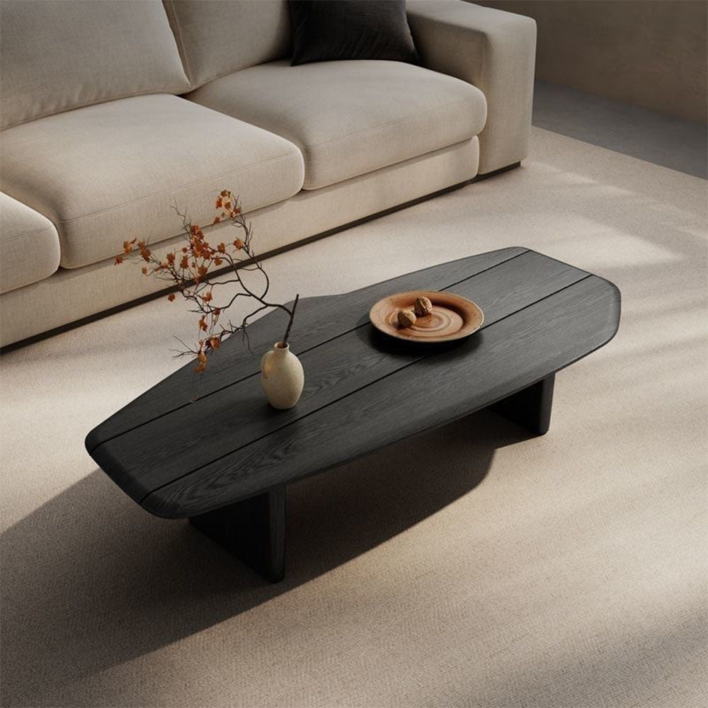 51.1'' Modern Black Irregular-Shaped Coffee Table