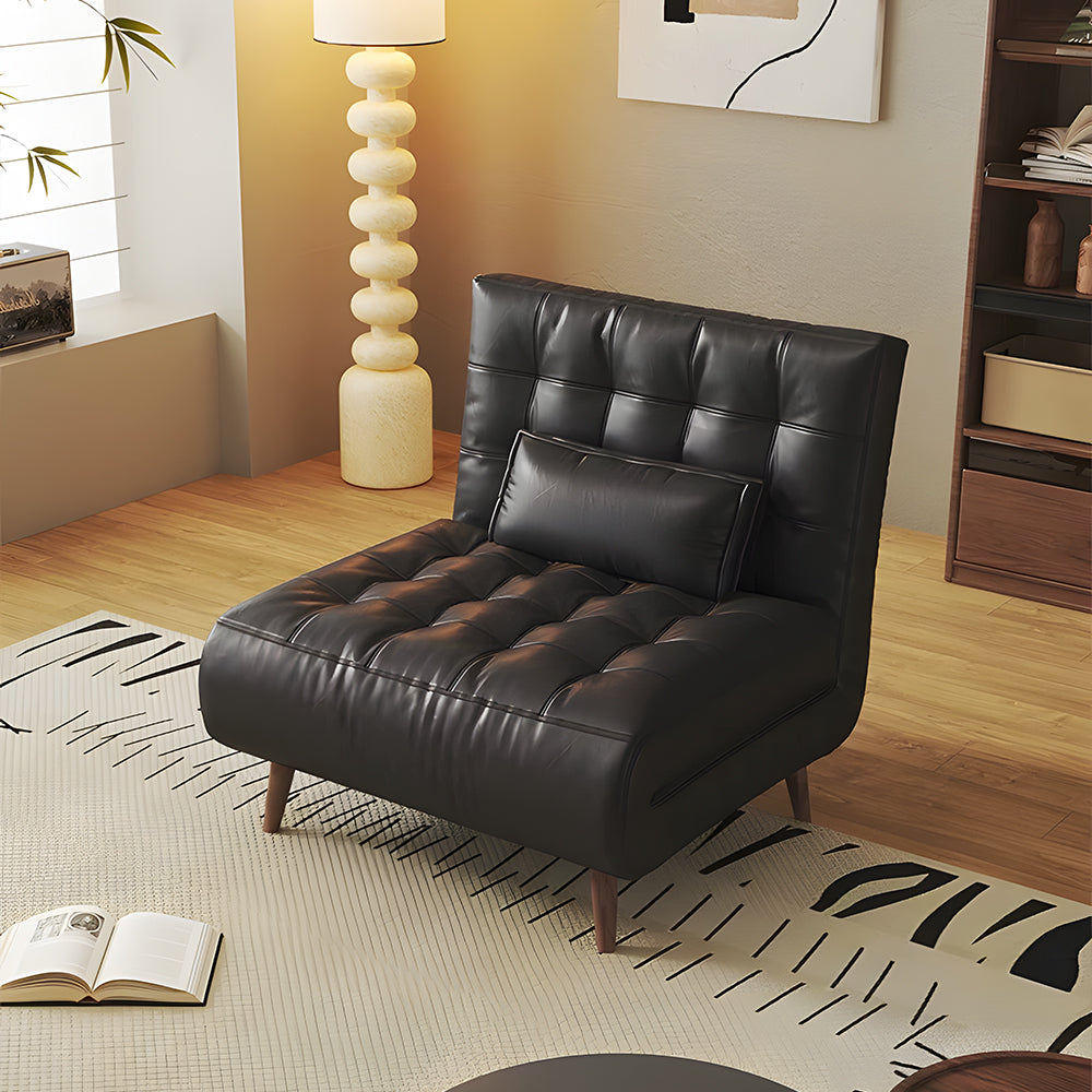 Modern Faux Leather Sofa Bed Convertible Sleeper Couch with Wood Armrests Tufted Design
