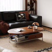 42.9'' Modern Oval Coffee Table with Drawer – Wooden Living Room Center Table with Chrome Frame