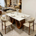 Load image into Gallery viewer, Modern Sintered Stone Dining Table with Sculptural Solid Wood Base Kitchen Table for 6
