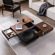 39'' Modern Modular Solid Wood Coffee Table with Hidden Storage & Sculptural Slat Base