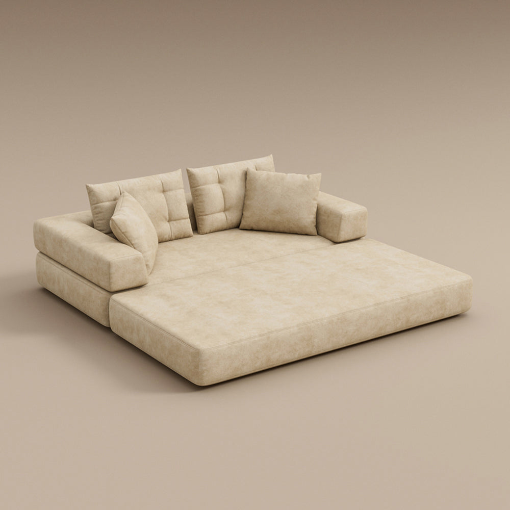 70''-78''Convertible Sofa Bed Tufted Cushion Armrest Foldable Design in Grey Fabric Upholstery