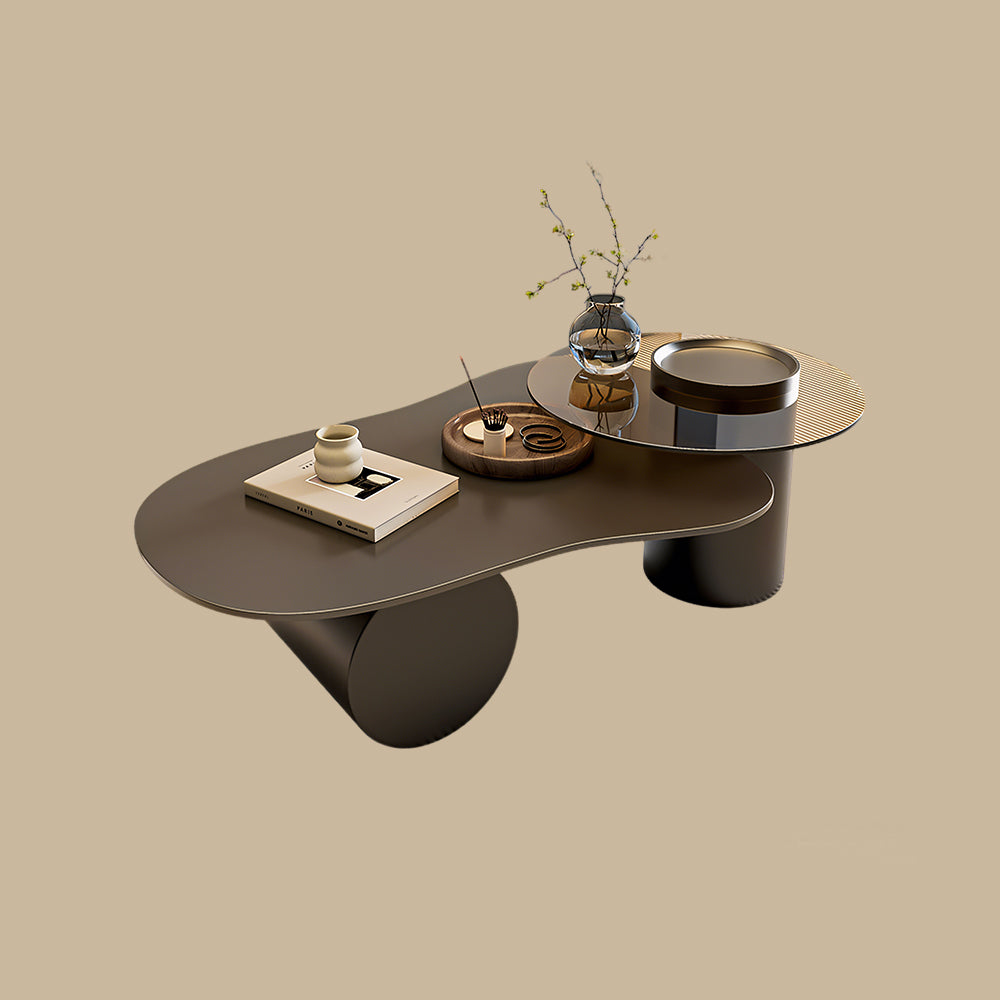 Modern Irregular Coffee Table Set Cloud-Shaped with Glass Accent Top Sculptural Base for Contemporary Living Rooms
