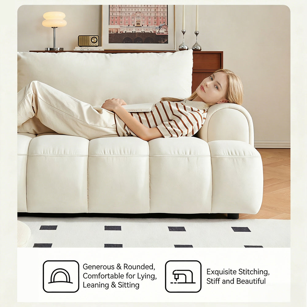 Modern Channel-Tufted Snow Velvet Sofa with Latex Cushioning