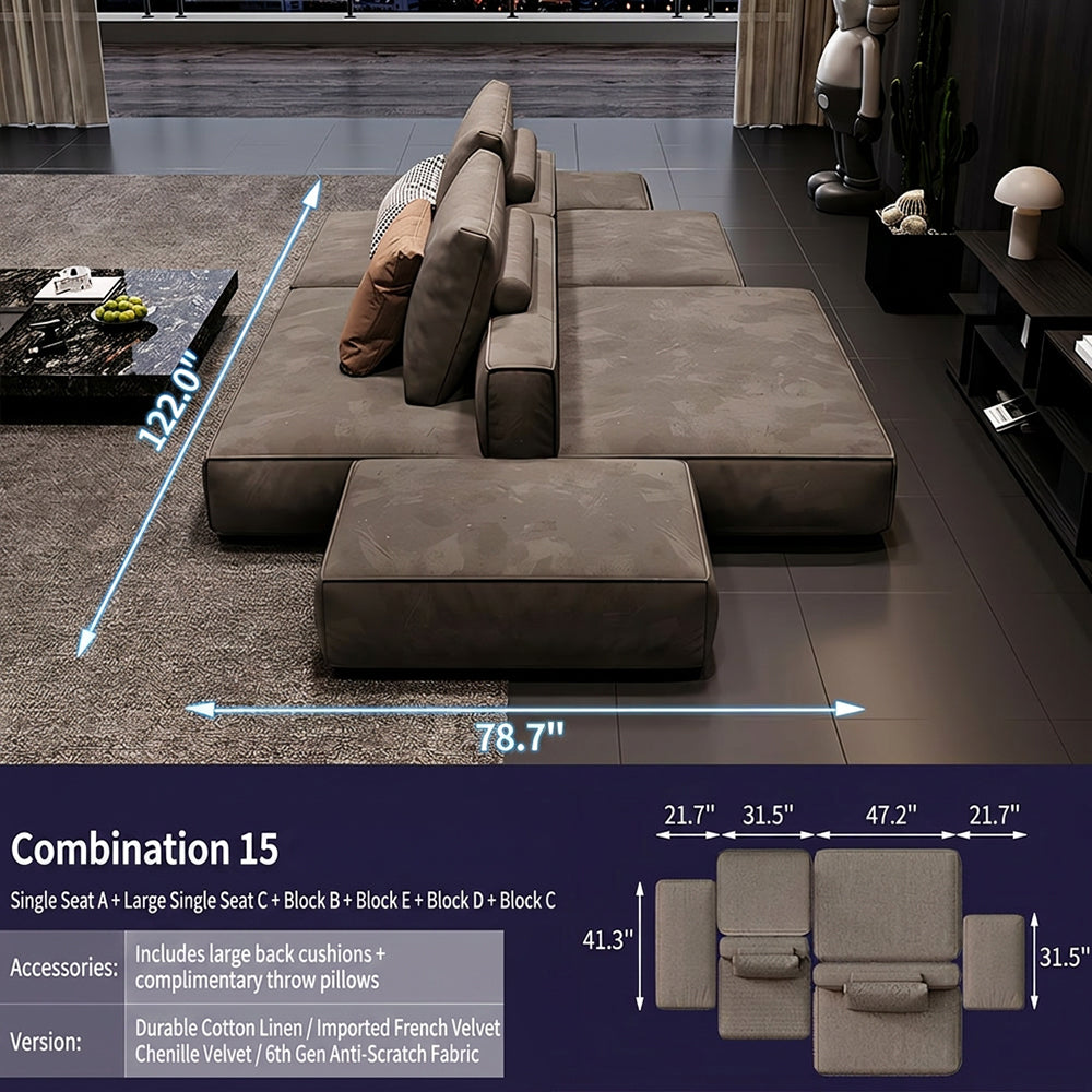 Modern Modular Sectional Sofa with Oversized Chaise and Deep Seat Lounge Design