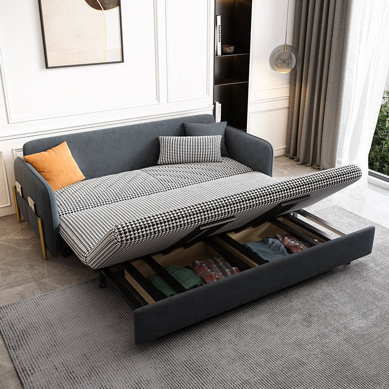 Sofa Bed Solid Wood Metal Frame Velvet Fabric Modern Convertible