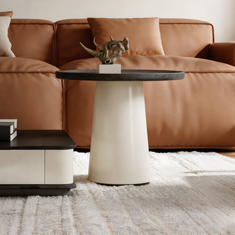 Modern Layered Coffee Table Set with Drawer Storage and Side Table Black Wood Grain Top Minimalist Design