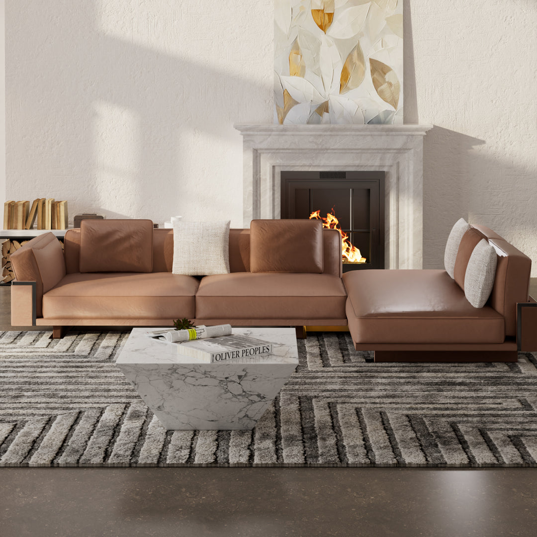 110" Modern 4-Seater Leather Sofa Luxury Comfort with High-Density Foam Solid Wood Frame & Brushed Stainless-Steel Accents