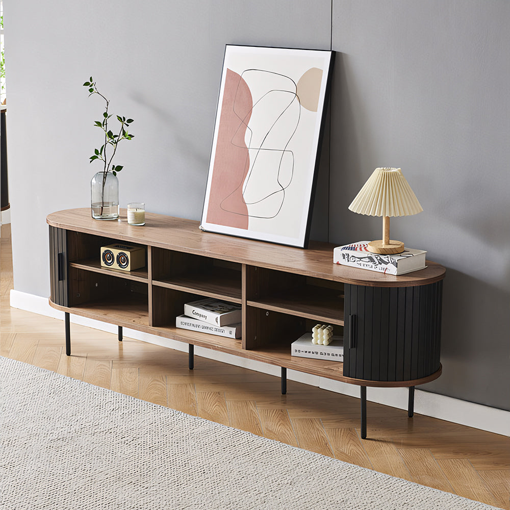 70.2'' Mid Century Modern TV Stand Minimalist Design Adjustable Storage Compact Space Saving