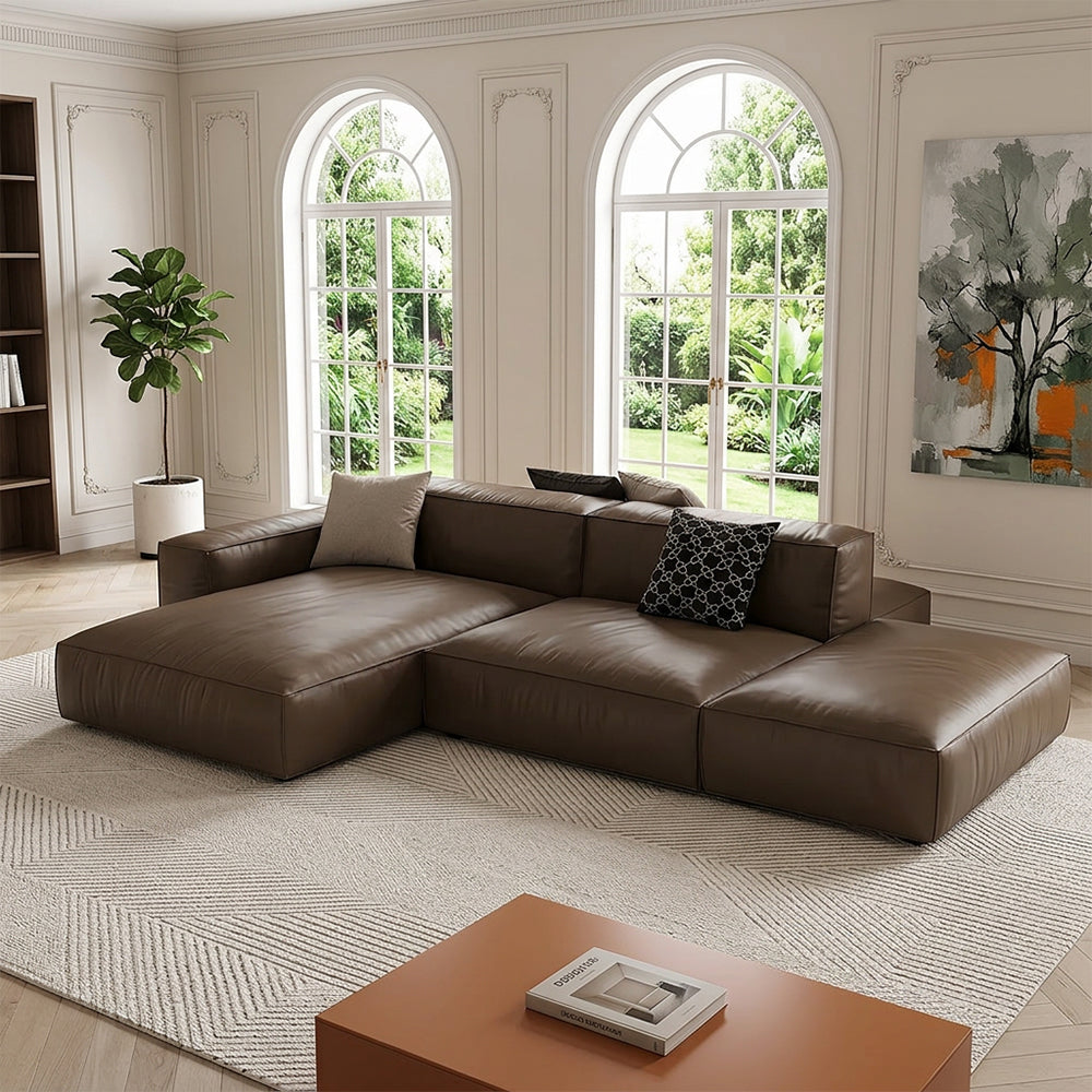 Modern Modular Top-Grain Leather Sectional Sofa