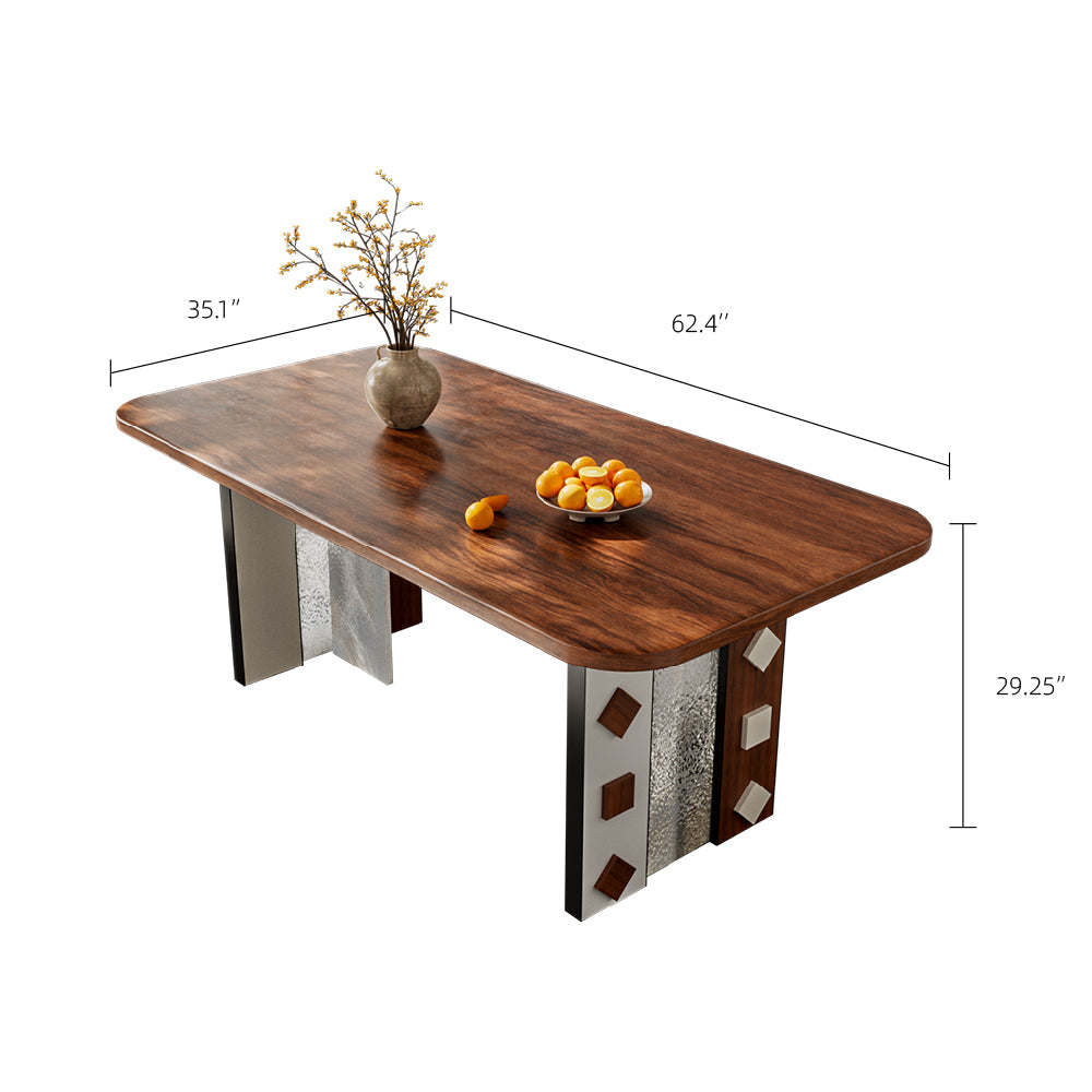 62.4" Modern Dining Table Artistic Leg Panels Dual-Tone Contrast