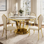Load image into Gallery viewer, Round Dining Table with Lazy Susa Ceramic Top Gold Metal Base for 4-6 People
