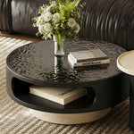 Load image into Gallery viewer, Modern Round Coffee Table Set with Textured Black Top and Open Storage Side Table

