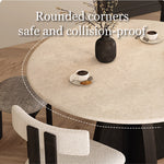 Load image into Gallery viewer, Modern Round Travertine Dining Table Solid Wood Pedestal Base Minimalist Dining Room Table
