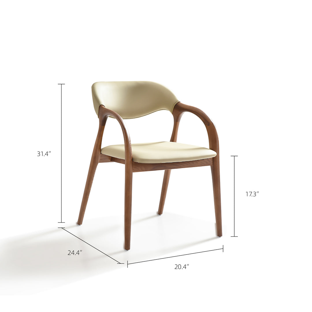 Modern Wood Dining Chair with Cream Upholstered Seat and Curved Arms 1 Piece