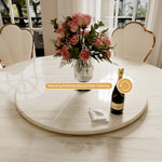 Load image into Gallery viewer, Luxurious Round Dining Table with Lazy Susa Ceramic Top Elegant Gold Accents Conical Base for 4-6 People
