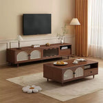 Load image into Gallery viewer, TV Stand &amp; Coffee Table Set with Cane Drawers Mid-Century Modern Style Spacious Storage Elegant Design
