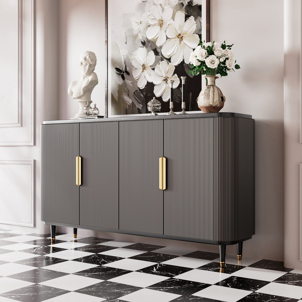 62.4'' Modern Luxury Elegant Gray and Gold Sideboard with Shelves