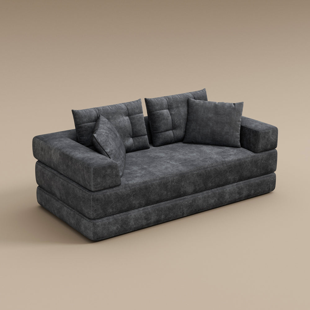 70''-78''Convertible Sofa Bed Tufted Cushion Armrest Foldable Design in Grey Fabric Upholstery