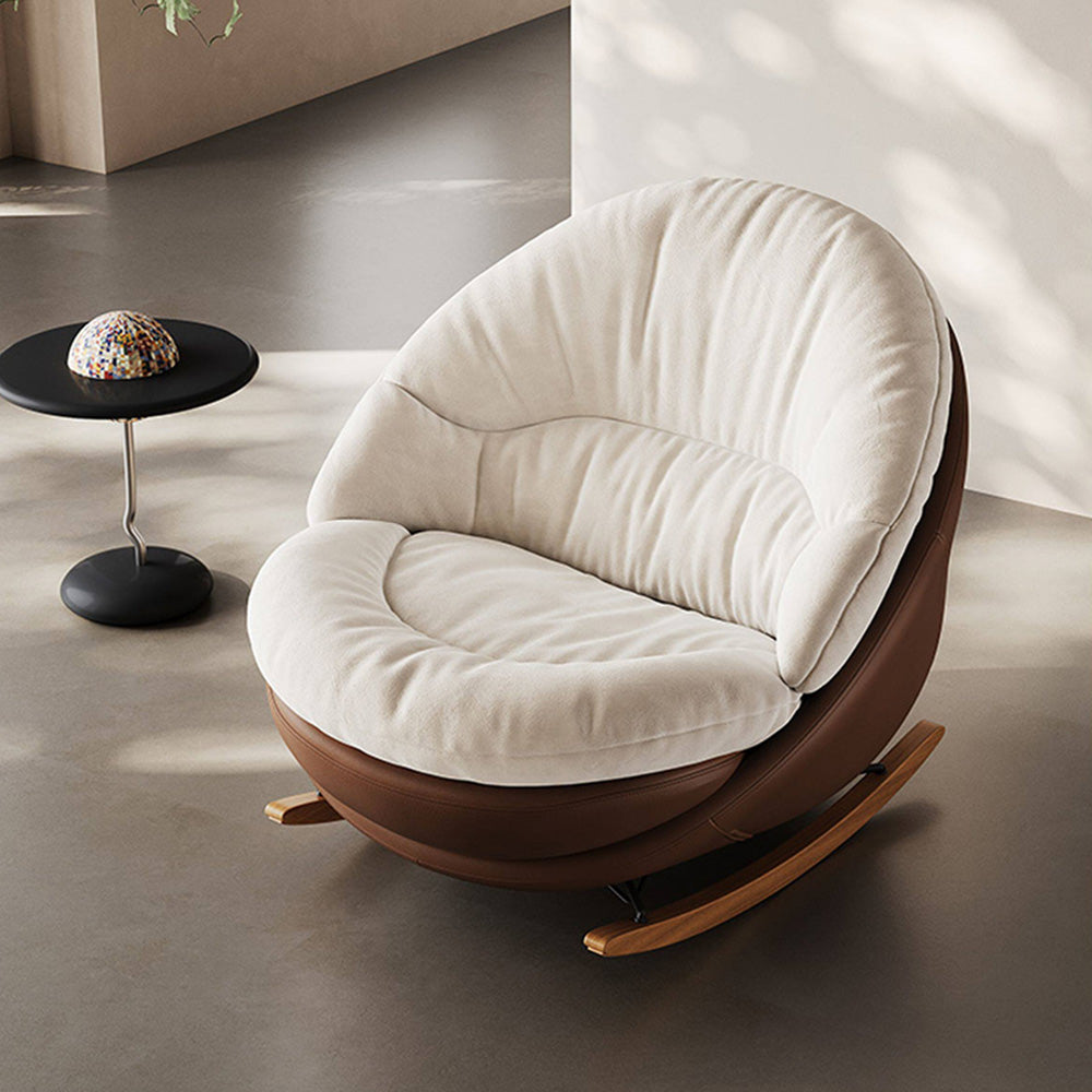 Cream Rocking Lounge Chair with Brown Wraparound Shell