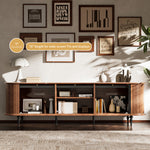 Load image into Gallery viewer, 78&quot; Retro TV Stand Curved Edge Design Arched Glass Doors Long Storage Cabinet Vintage Style Unit
