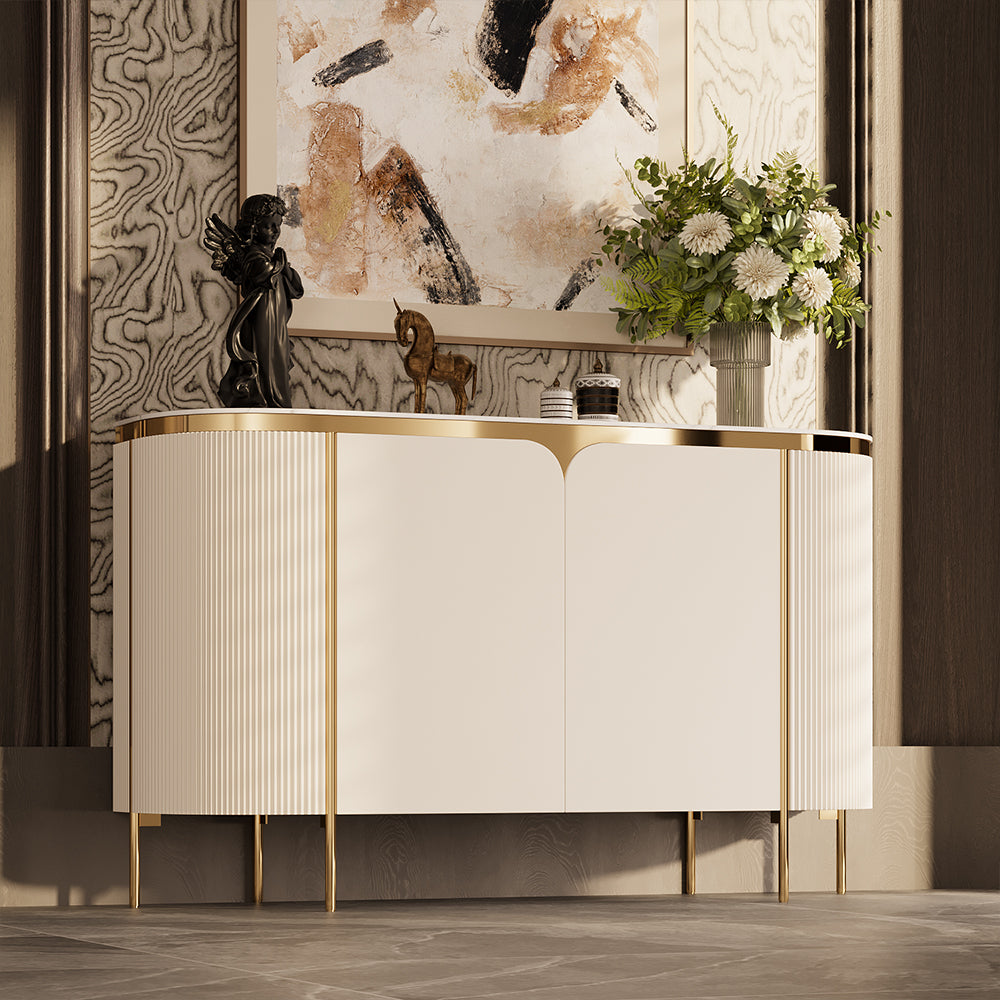 58.5'' White & Gold Contemporary Sideboard with Adjustable Shelves