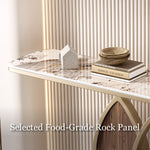 Load image into Gallery viewer, Modern Sintered Stone Entryway Console Table with Gold Metal Artistic Base
