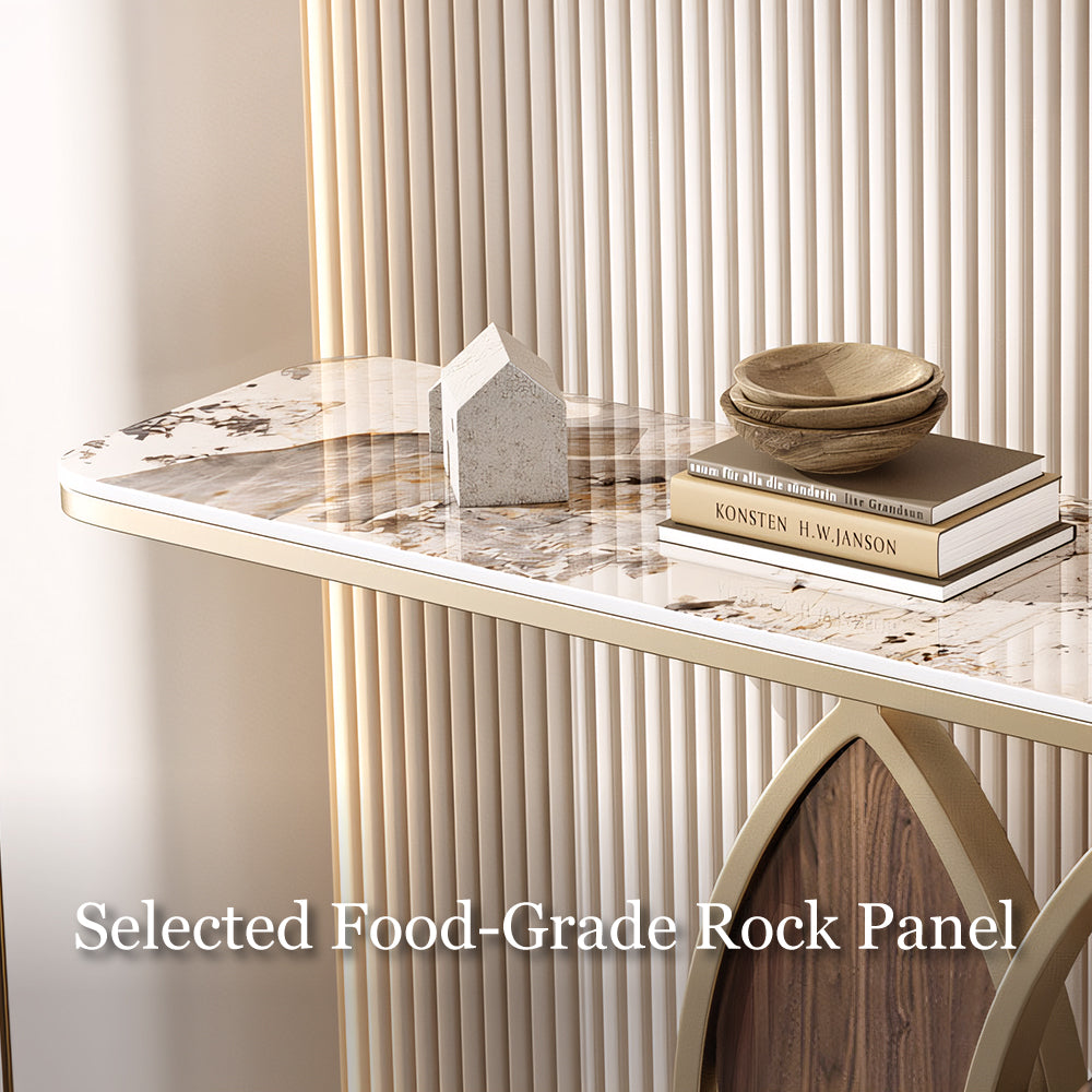 Modern Sintered Stone Entryway Console Table with Gold Metal Artistic Base