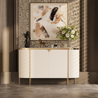 58.5'' White & Gold Contemporary Sideboard with Adjustable Shelves