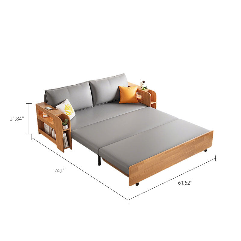 Solid Wood Sofa Bed Charging Function Storage Drawer Modern Minimalist