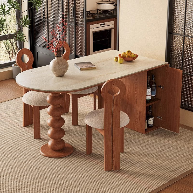 Modern Dining Table Solid Wood Base Ceramic Stone Top Minimalist Design