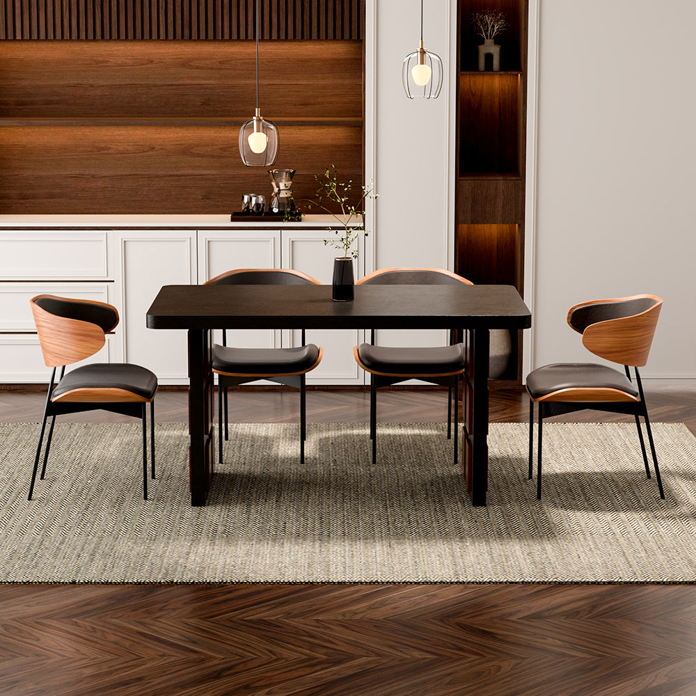 54.6″/62.4″ Dining Table Solid Wood Artistic Geometric Base Two-Tone Contrast
