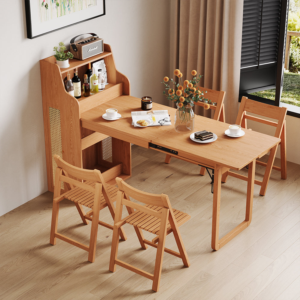 69'' Rattan Dining Cabinet Table Set Foldable Storage Multi-Chair Design Solid Wood Finish