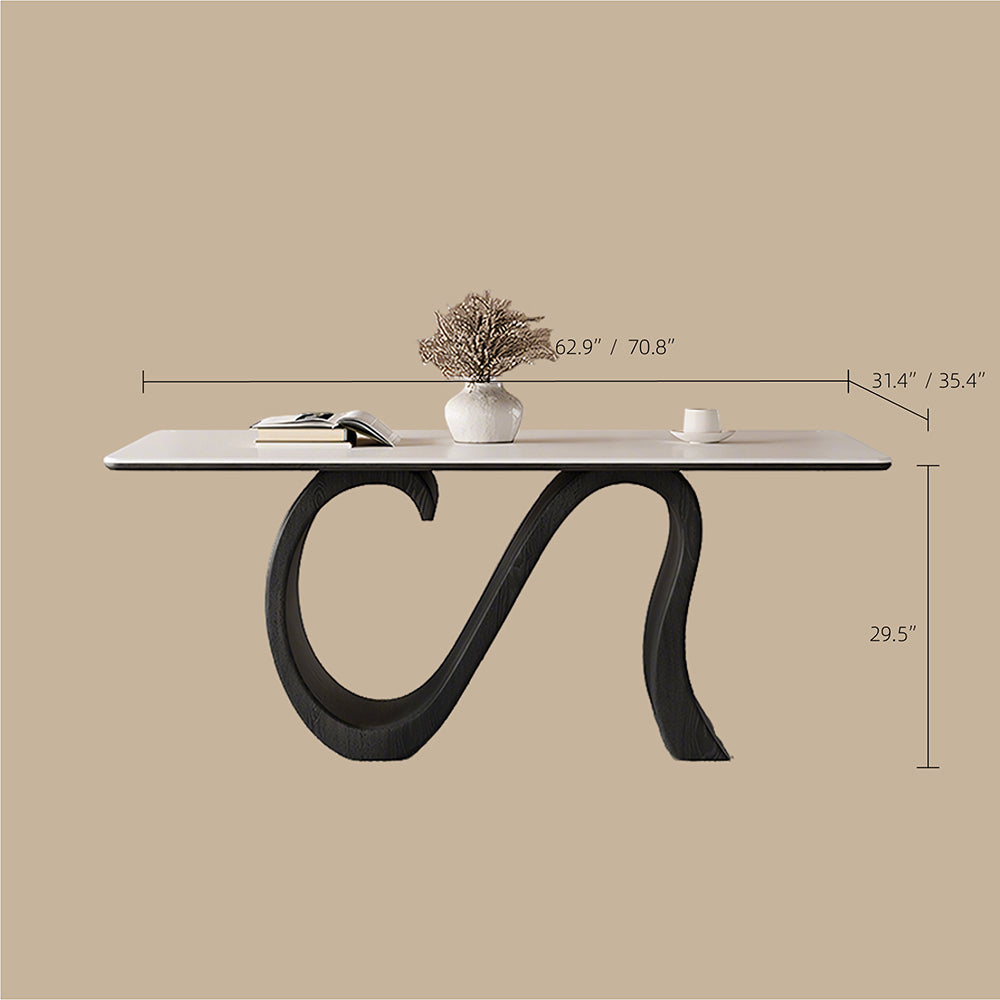 Creative S-shaped Walnut Base Round Dining Table with Marble Effect Surface