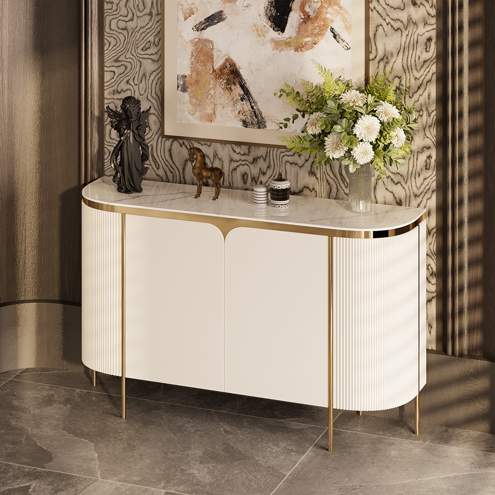 58.5'' White & Gold Contemporary Sideboard with Adjustable Shelves