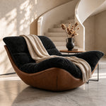 Load image into Gallery viewer, Modern Lounge Accent Chair Faux Leather Base Plush Fabric Cushion Low Profile Lazy Sofa Chair
