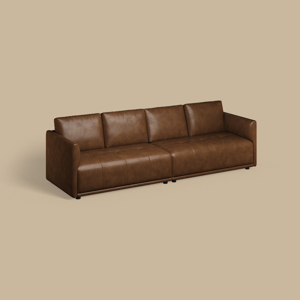 Modern Brown Faux Leather Sofa with Deep Cushions & Clean Lines