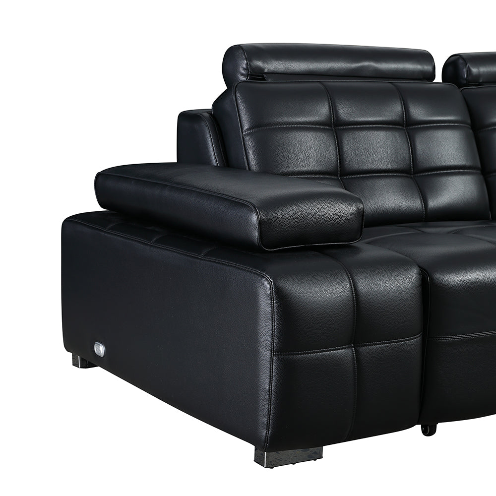 Luxury Sofa Black Genuine Leather Electric Power Recliner with Smart Voice Control for Ultimate Comfort