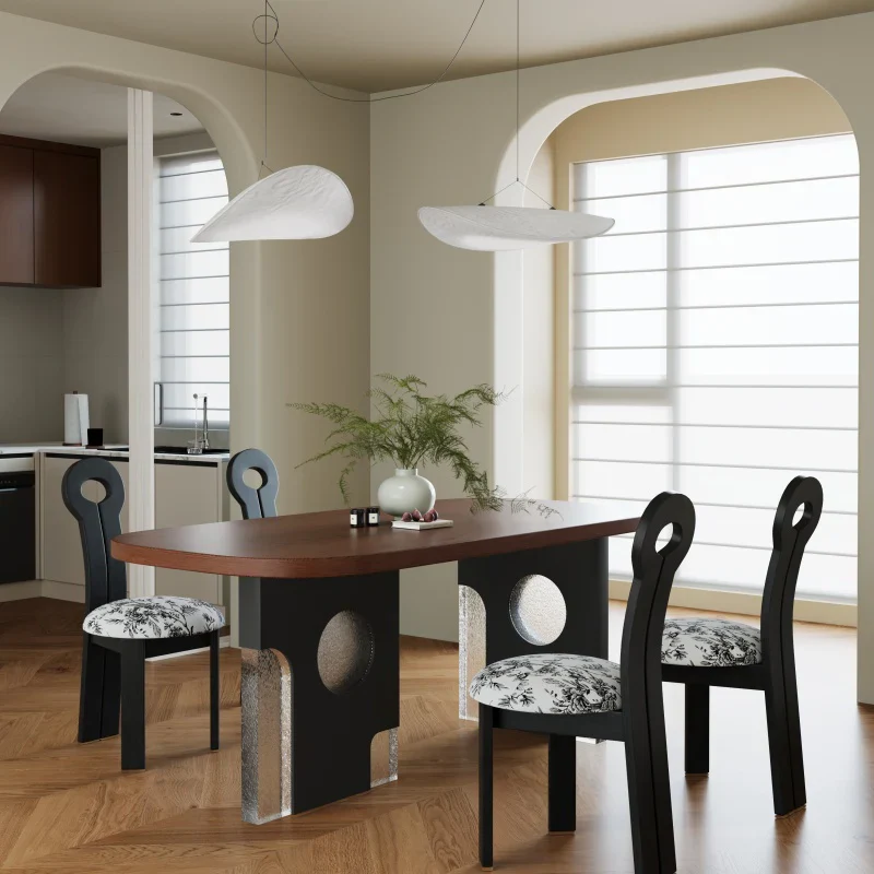 Modern Oval Dining Table with Unique Black and Clear Acrylic Legs