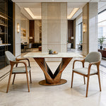 Load image into Gallery viewer, Luxury Sintered Stone Dining Table Kitchen Table With Artistic V-Shaped Solid Wood Base
