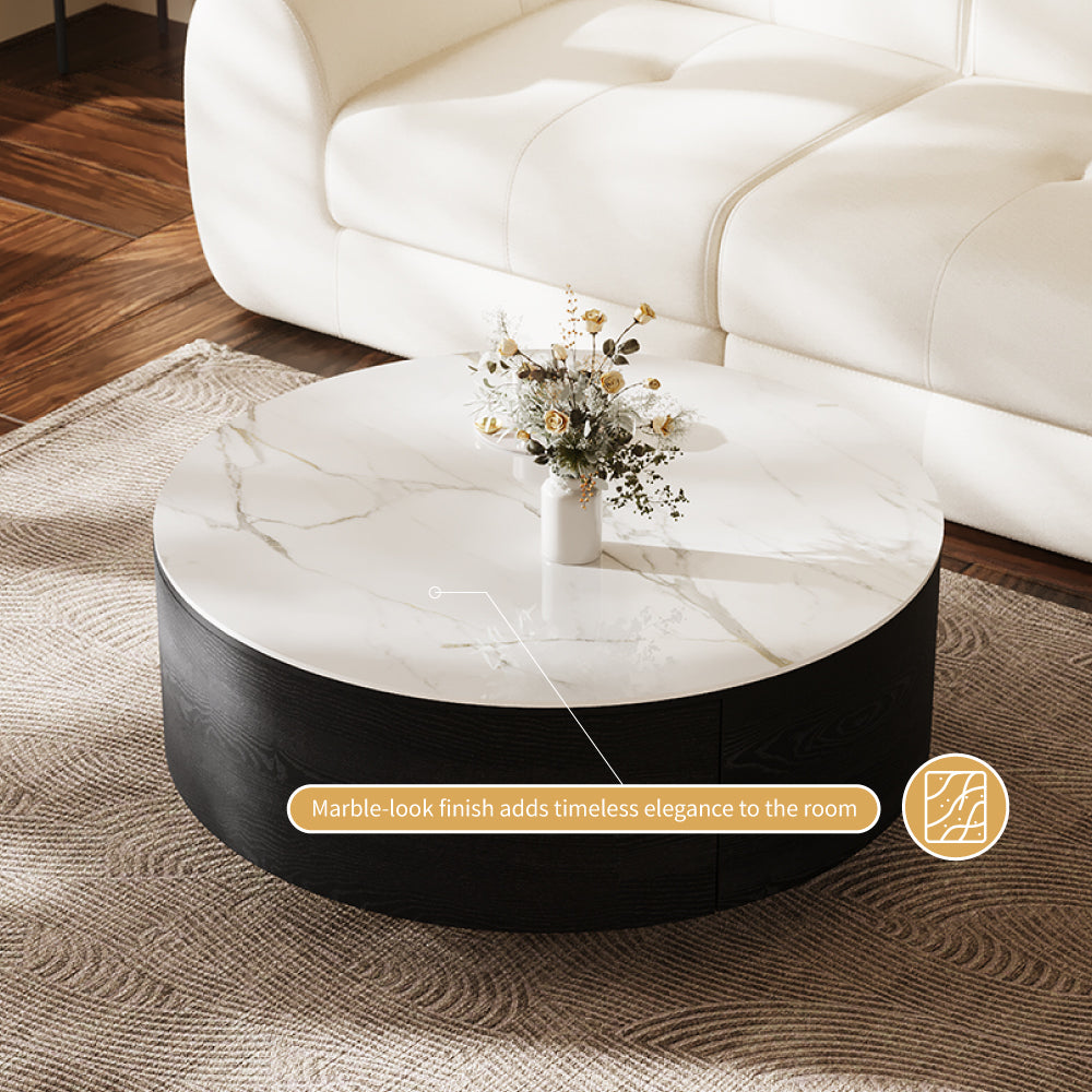 33.15″ Round Coffee Table with Black Base Modern Minimalist Design Durable and Elegant for Living Room