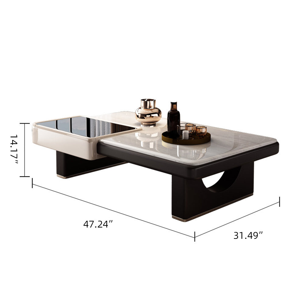 Modern Luxury Coffee Table with Marble Pattern Top and Black Accent Surface